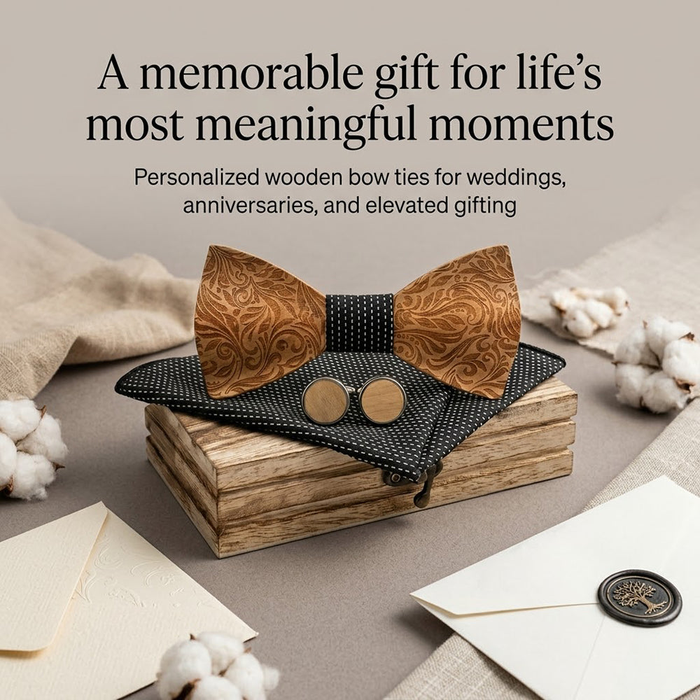 MAHOOSIVE M456 Laser-Cut Wooden Bow Tie - Handcrafted Wedding Gift