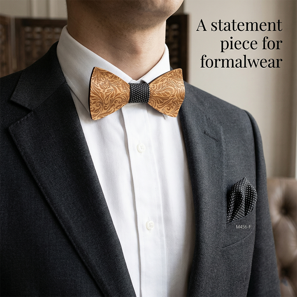 Walnut wooden bow tie - Baroque: Baroque Splendor - MAHOOSIVE