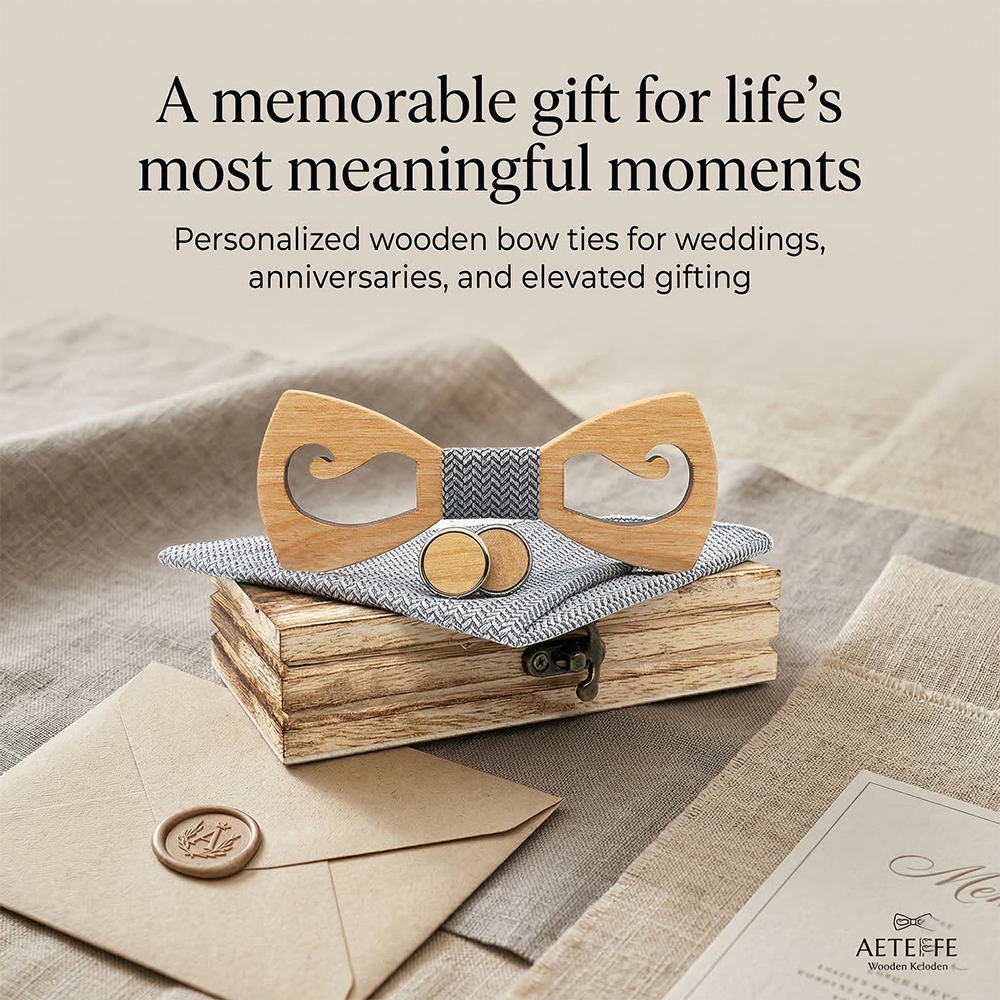 MAHOOSIVE M463 Laser-Cut Wooden Bow Tie - Handcrafted Wedding Gift