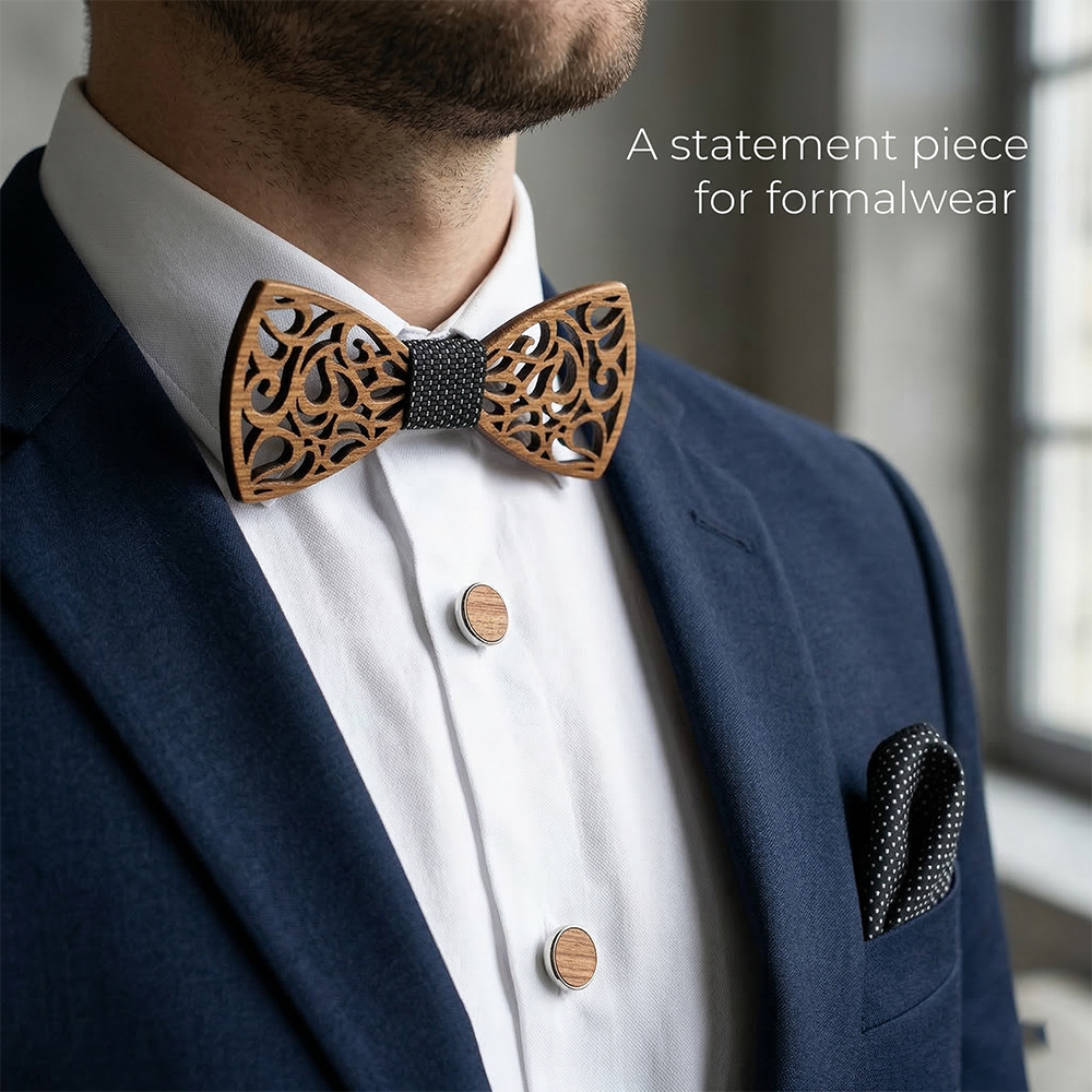 Zebrawood wooden bow tie - Acanthus: Classical Vines - MAHOOSIVE