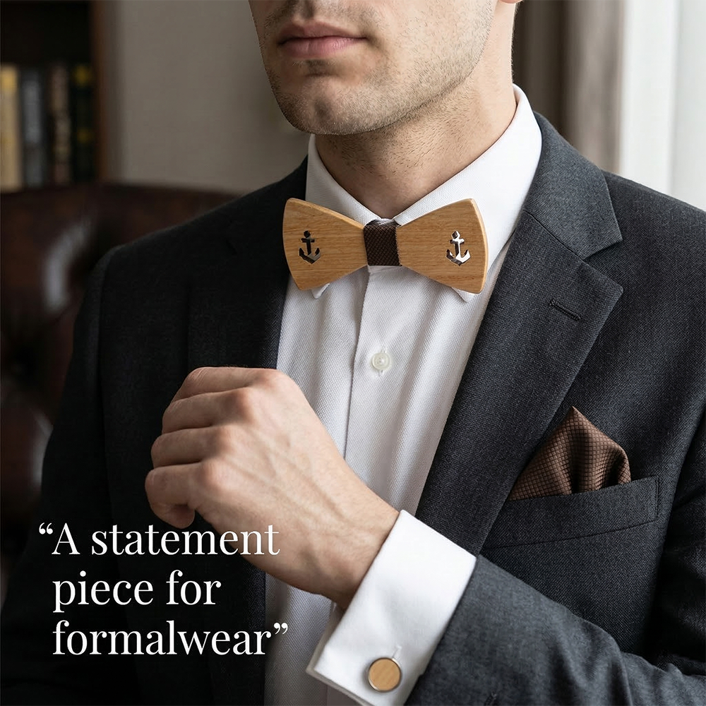 Maple wooden bow tie - Mariner: Anchored Hearts - MAHOOSIVE
