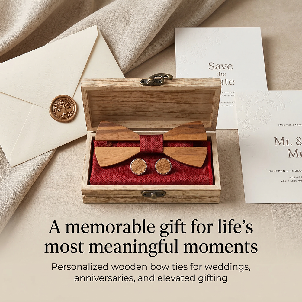 MAHOOSIVE M481 Laser-Cut Wooden Bow Tie - Handcrafted Wedding Gift