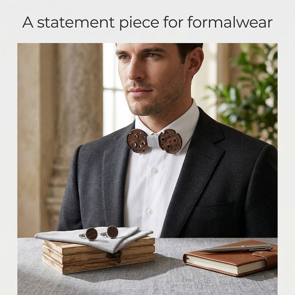 Walnut wooden bow tie - Lumiere: Reels of Light - MAHOOSIVE