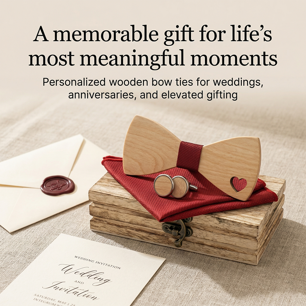 MAHOOSIVE M492 Laser-Cut Wooden Bow Tie - Handcrafted Wedding Gift