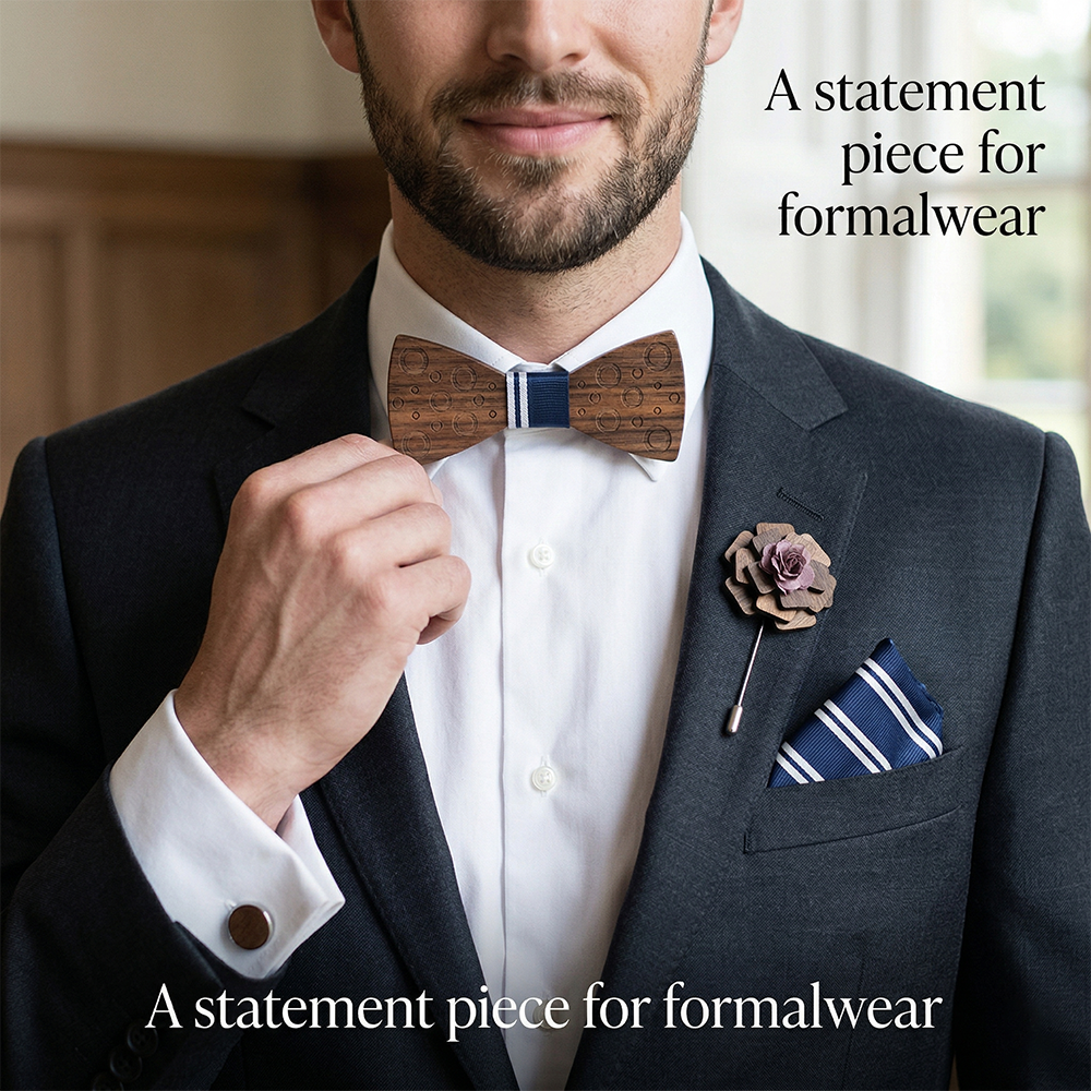 Walnut wooden bow tie - Cascade: A Rising Toast - MAHOOSIVE