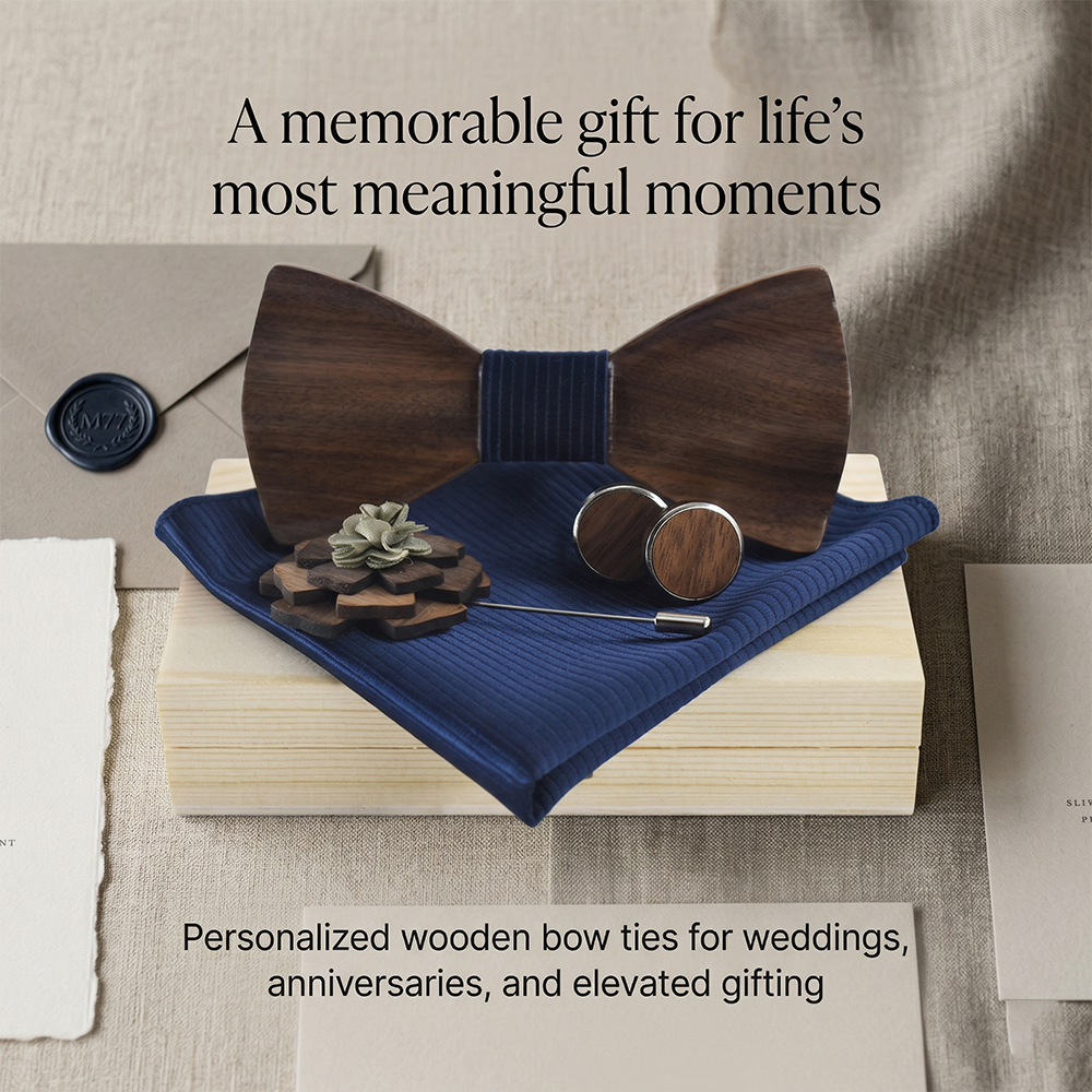 MAHOOSIVE M77 Laser-Cut Wooden Bow Tie - Handcrafted Wedding Gift