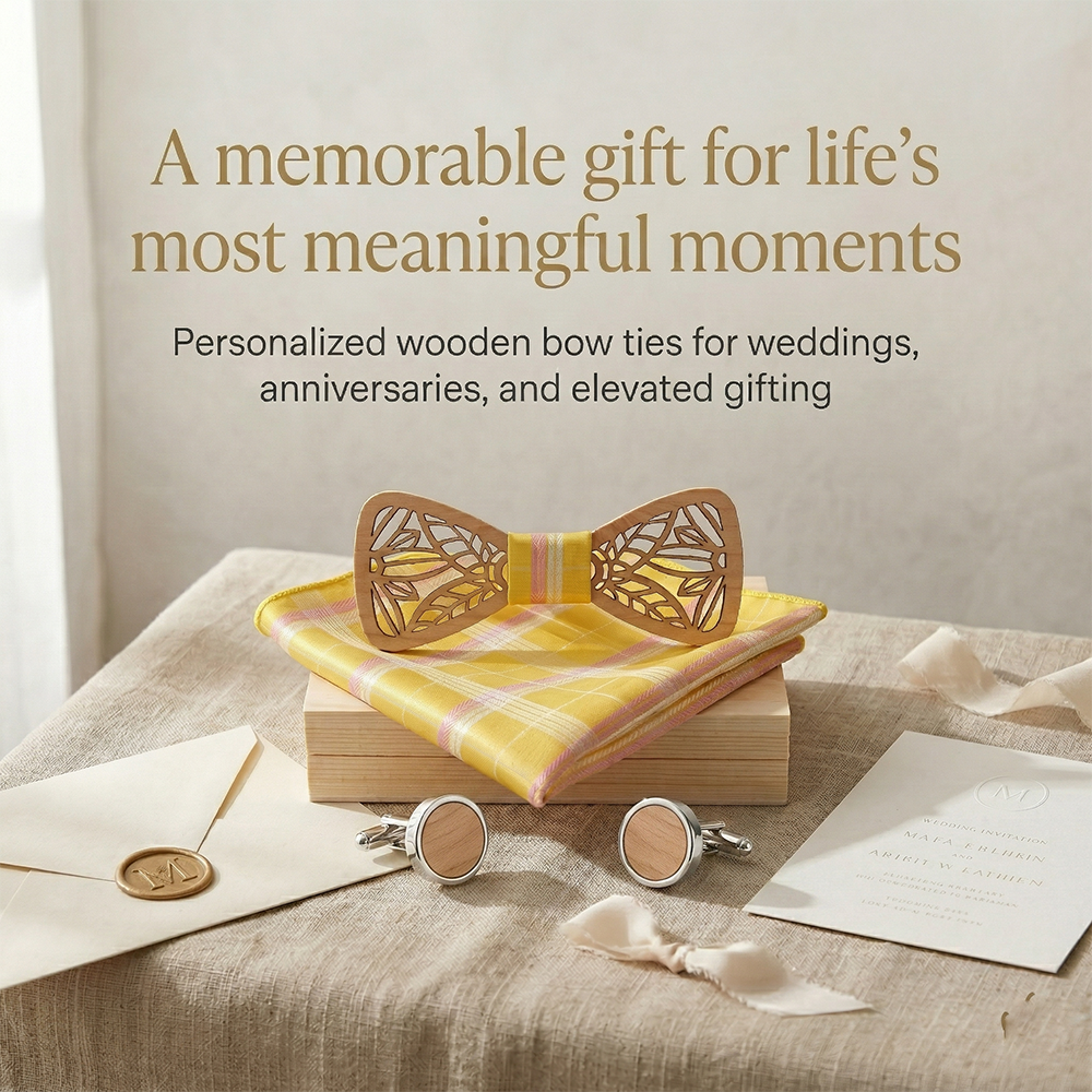 MAHOOSIVE M78 Laser-Cut Wooden Bow Tie - Handcrafted Wedding Gift