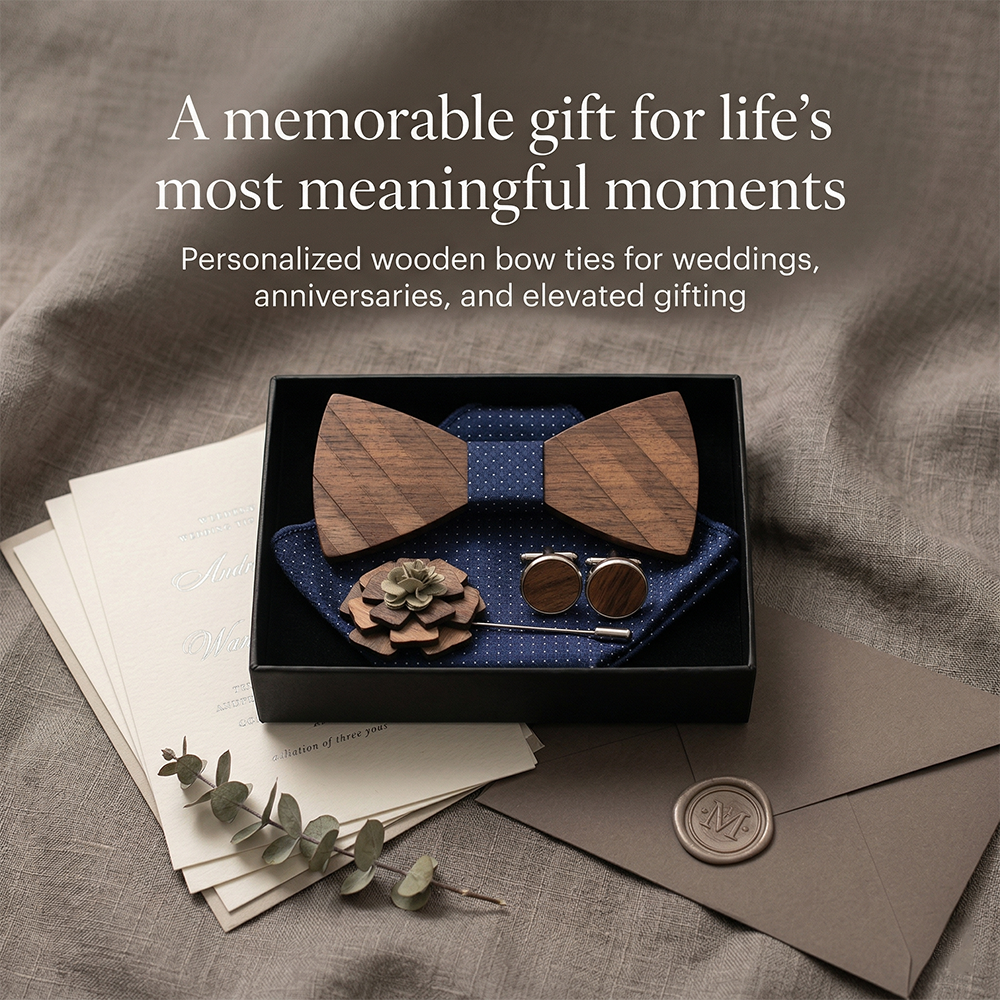 MAHOOSIVE M87 Laser-Cut Wooden Bow Tie - Handcrafted Wedding Gift