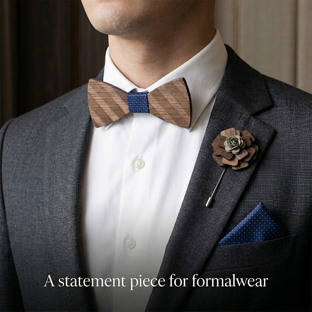 Walnut wooden bow tie - Heartwood: The Grain Runs Deep - MAHOOSIVE
