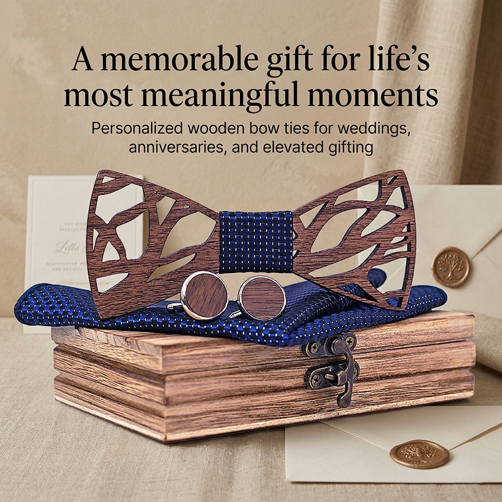 MAHOOSIVE T203 Laser-Cut Wooden Bow Tie - Handcrafted Wedding Gift