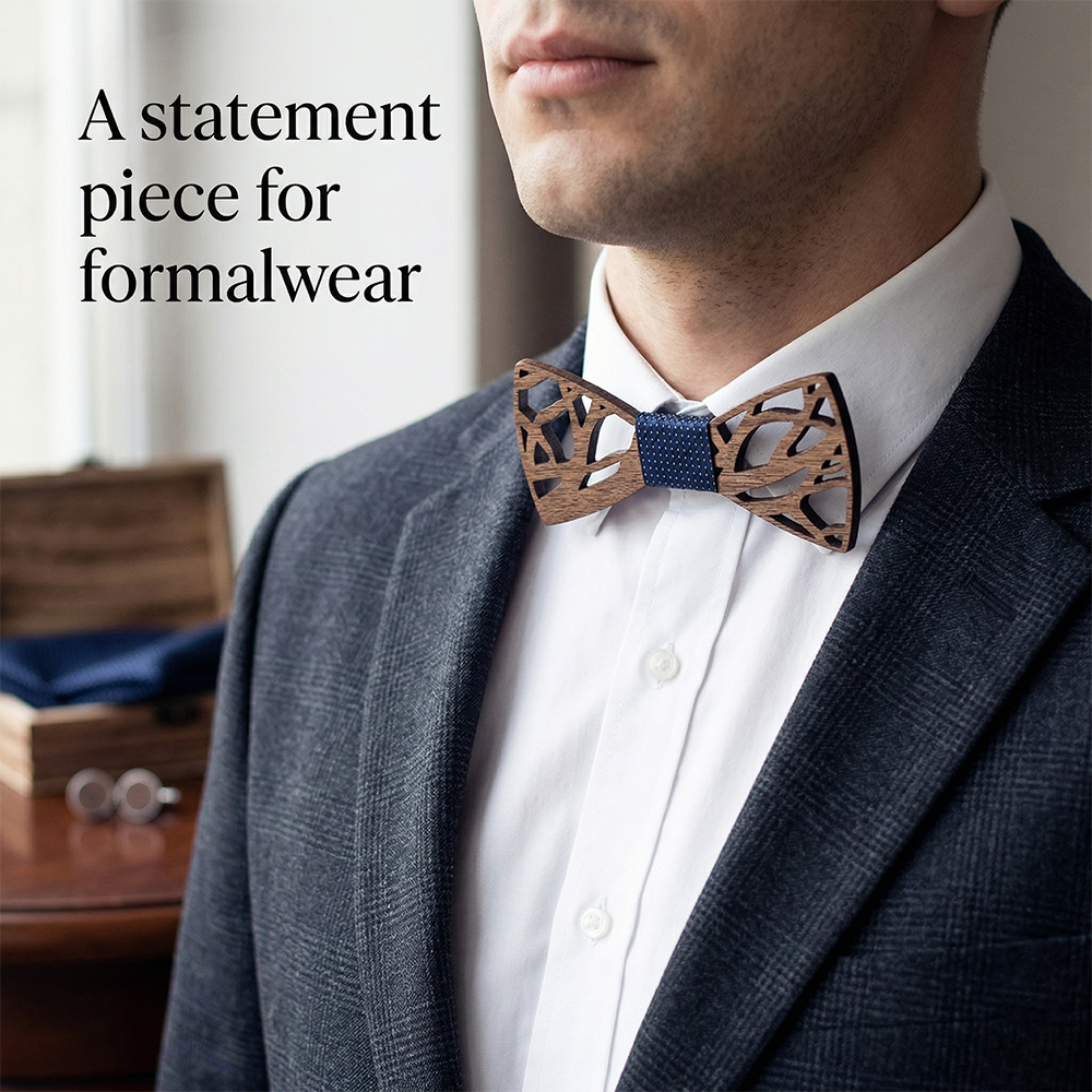 Walnut wooden bow tie - Cubist: Beauty in Fragments - MAHOOSIVE