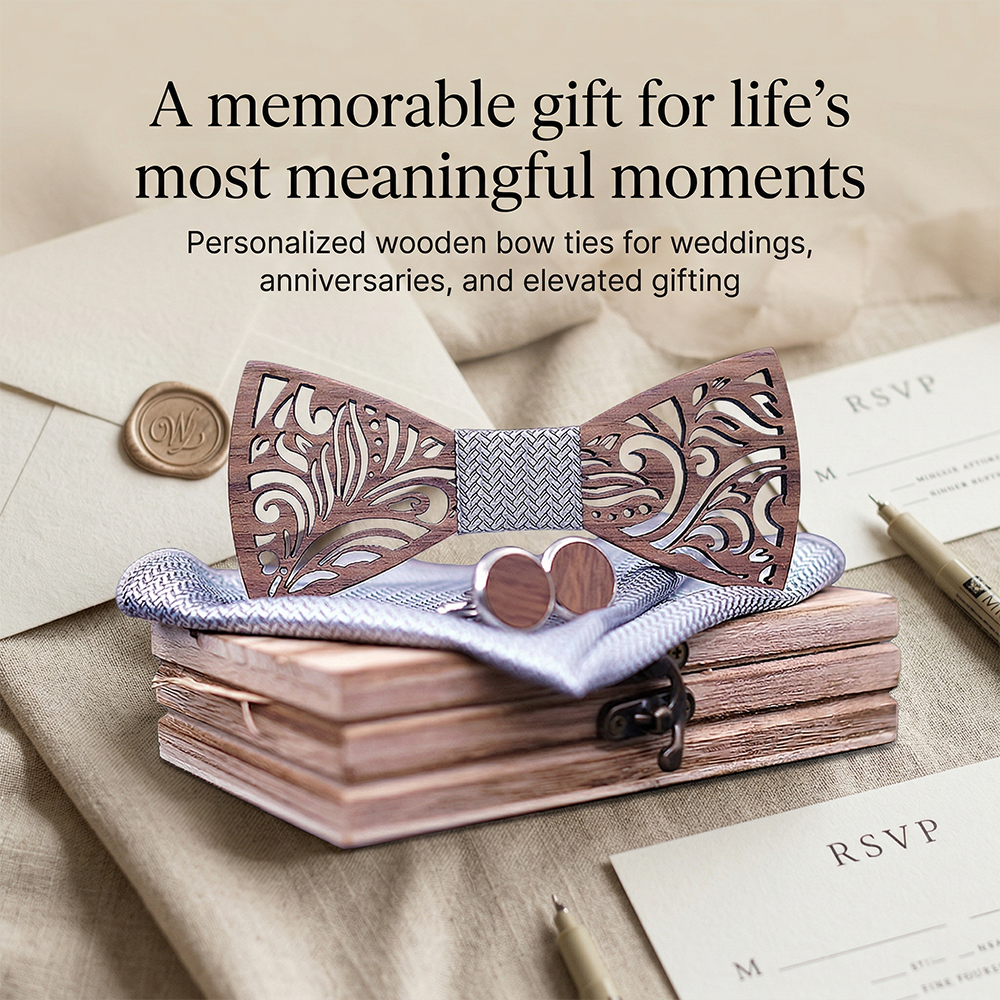 MAHOOSIVE T205 Laser Cut Wooden Bow Tie - Handcrafted Wedding Gift
