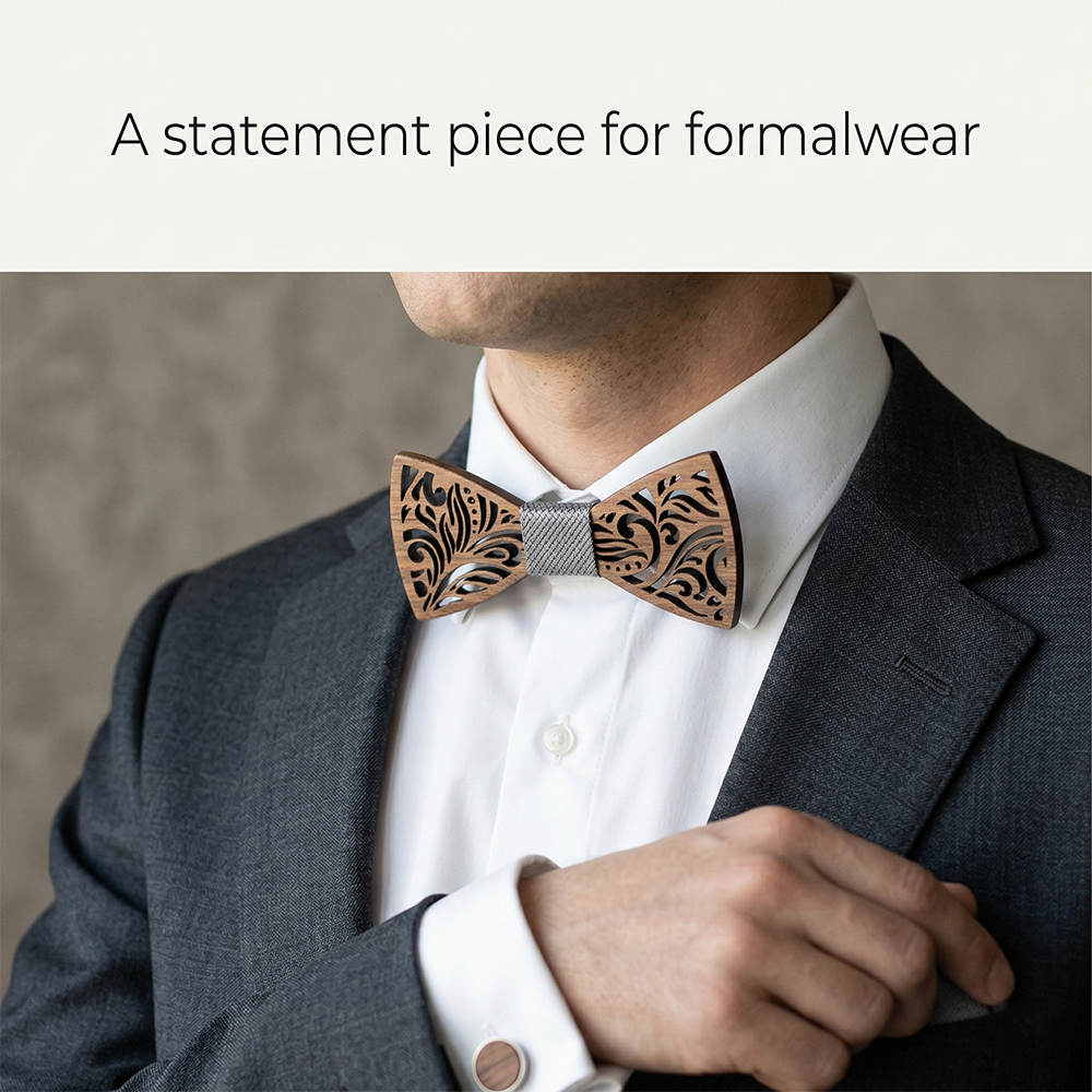 Walnut wooden bow tie - Wisteria: Cascading Grace - MAHOOSIVE