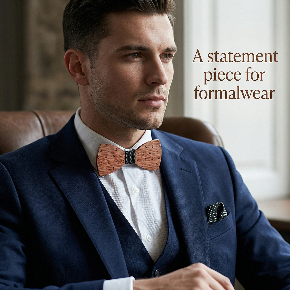 Walnut wooden bow tie - Harbor: Safe to Shore - MAHOOSIVE