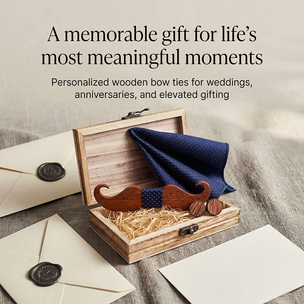 MAHOOSIVE T209 Laser-Cut Wooden Bow Tie - Handcrafted Wedding Gift