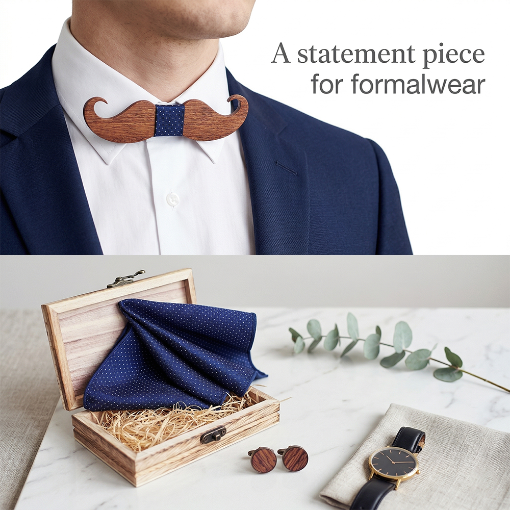 Maple wooden bow tie - Jasmine: Night-Blooming Grace - MAHOOSIVE