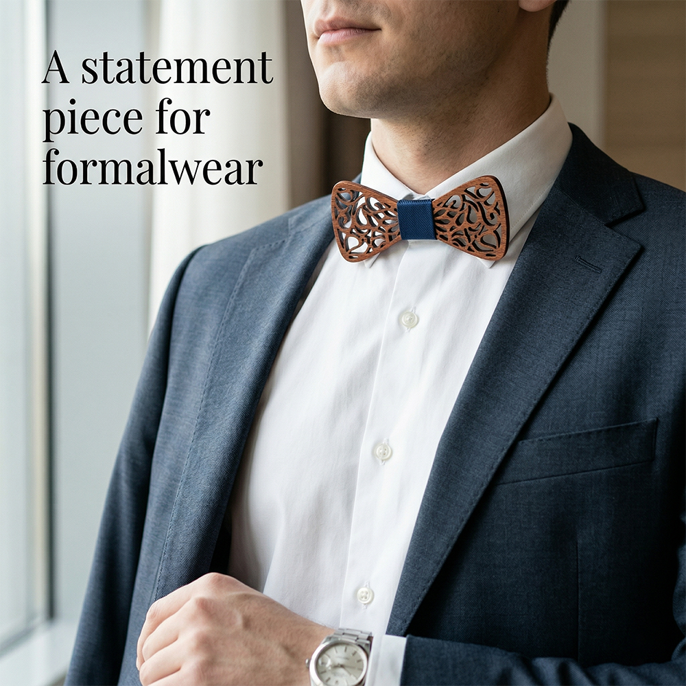 Walnut wooden bow tie - Trellis: Where Vines Climb - MAHOOSIVE