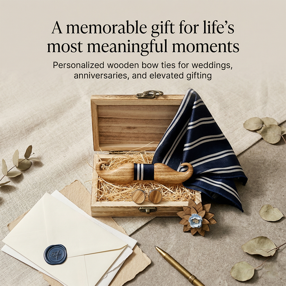MAHOOSIVE T213 Laser-Cut Wooden Bow Tie - Handcrafted Wedding Gift
