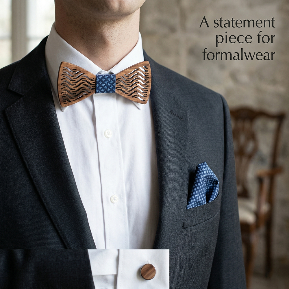 Walnut wooden bow tie - Ridge: Carved by Time - MAHOOSIVE
