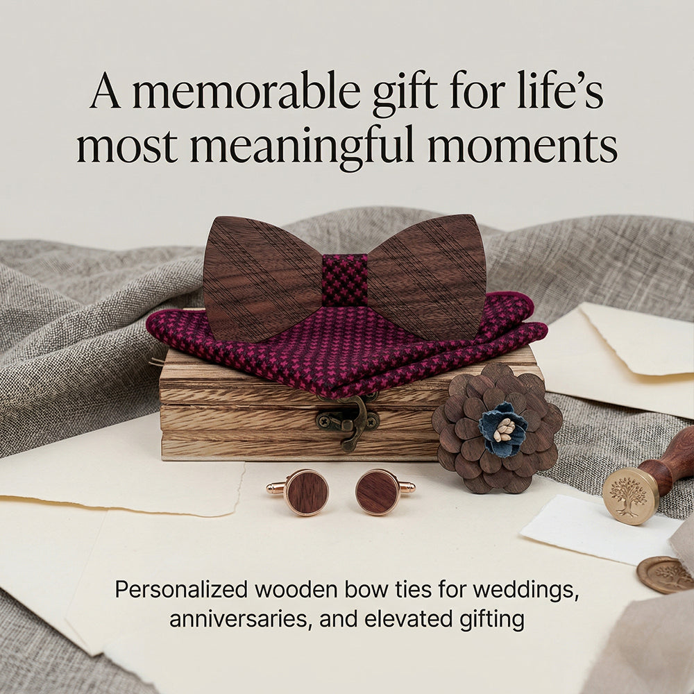 MAHOOSIVE T215 Laser-Cut Wooden Bow Tie - Handcrafted Wedding Gift