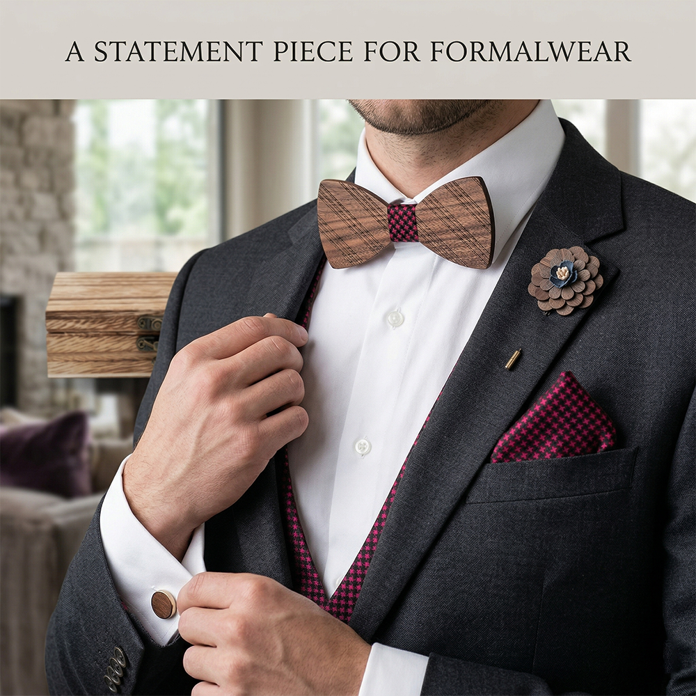 Walnut wooden bow tie - Bastion: Steady and Sure - MAHOOSIVE