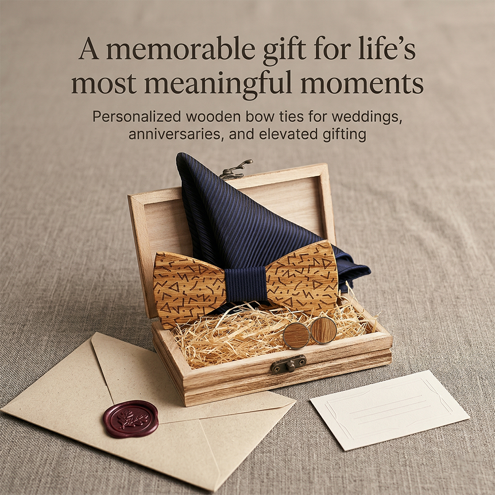 MAHOOSIVE T219 Laser-Cut Wooden Bow Tie - Handcrafted Wedding Gift