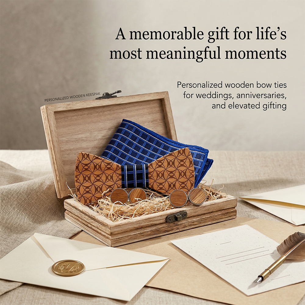 MAHOOSIVE T222 Laser-Cut Wooden Bow Tie - Handcrafted Wedding Gift