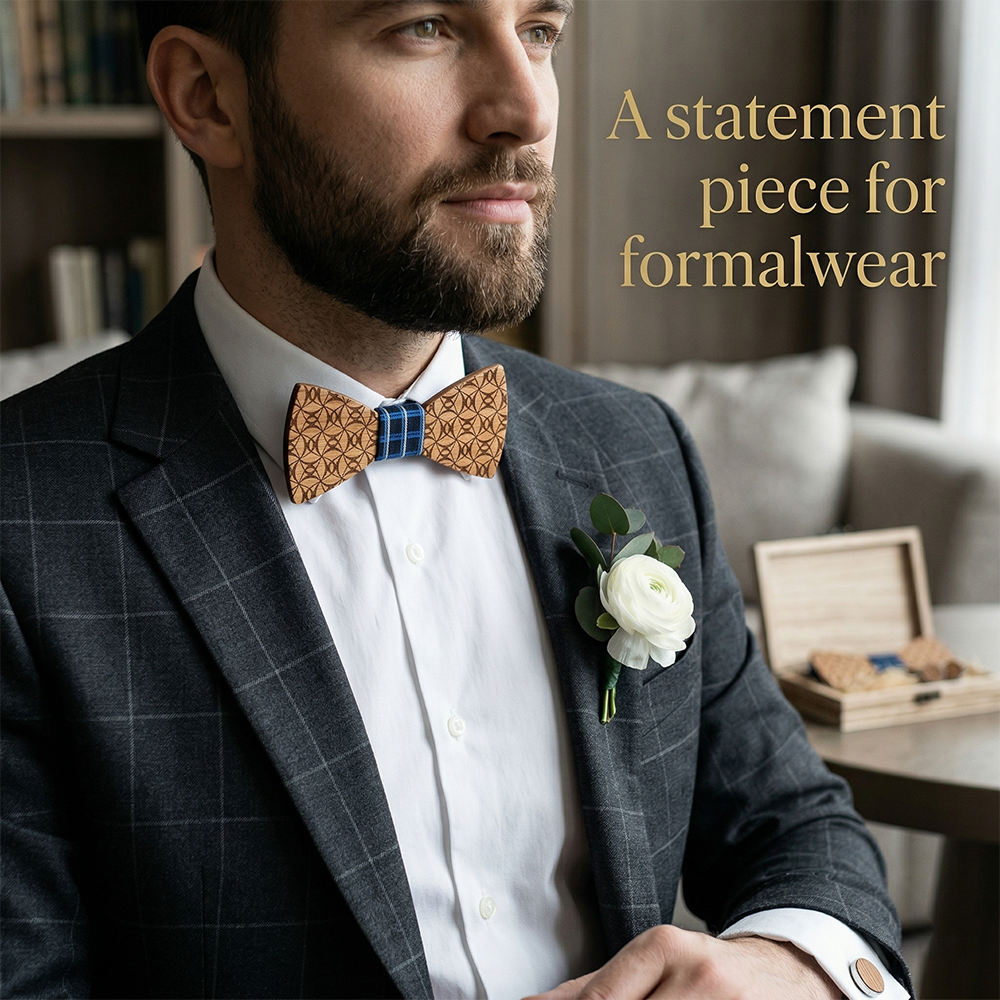 Walnut wooden bow tie - Loom: Threads That Hold - MAHOOSIVE