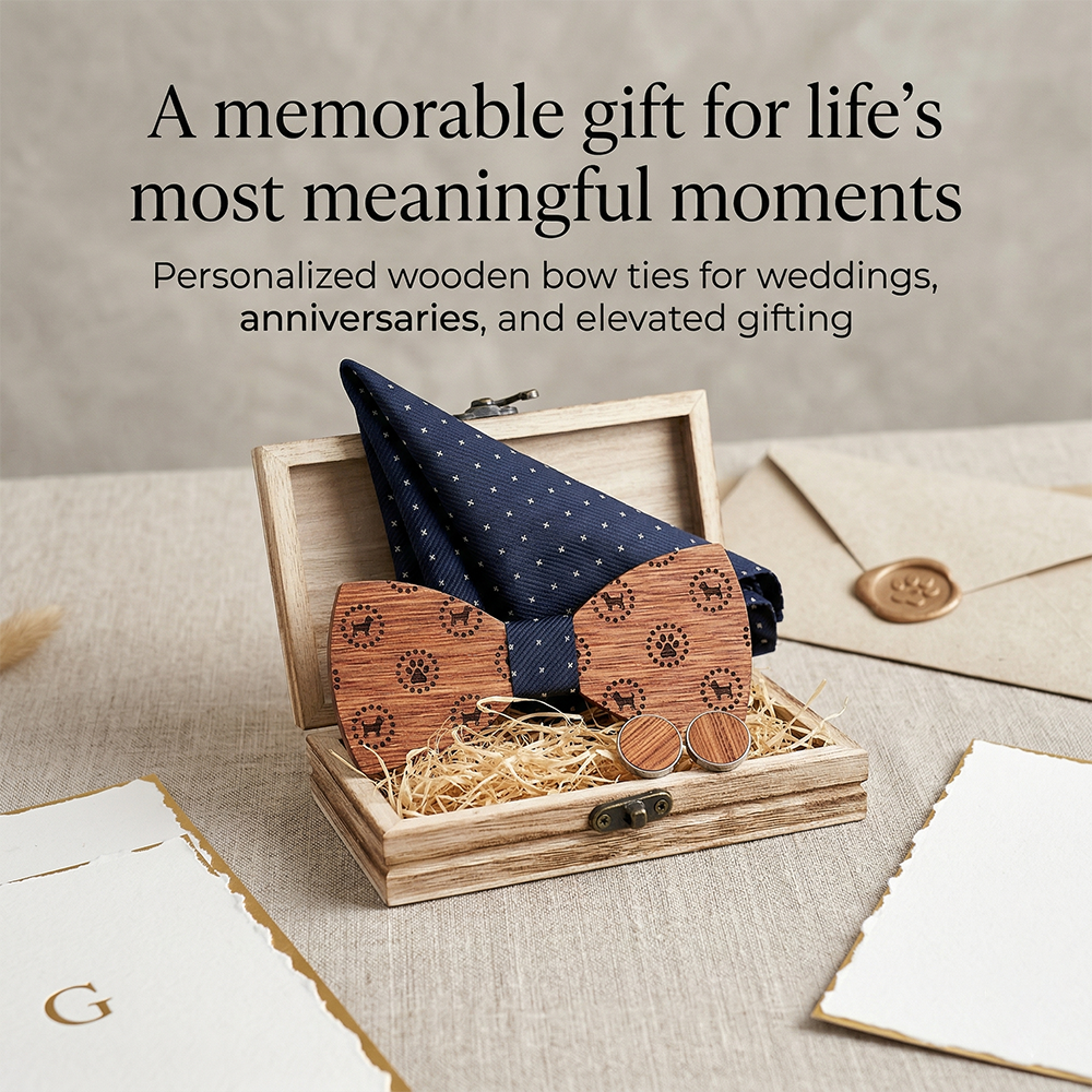 MAHOOSIVE T223 Laser-Cut Wooden Bow Tie - Handcrafted Wedding Gift