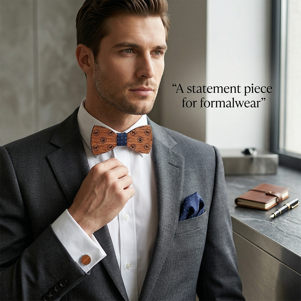 Walnut wooden bow tie - Constellation: Written in the Stars - MAHOOSIVE