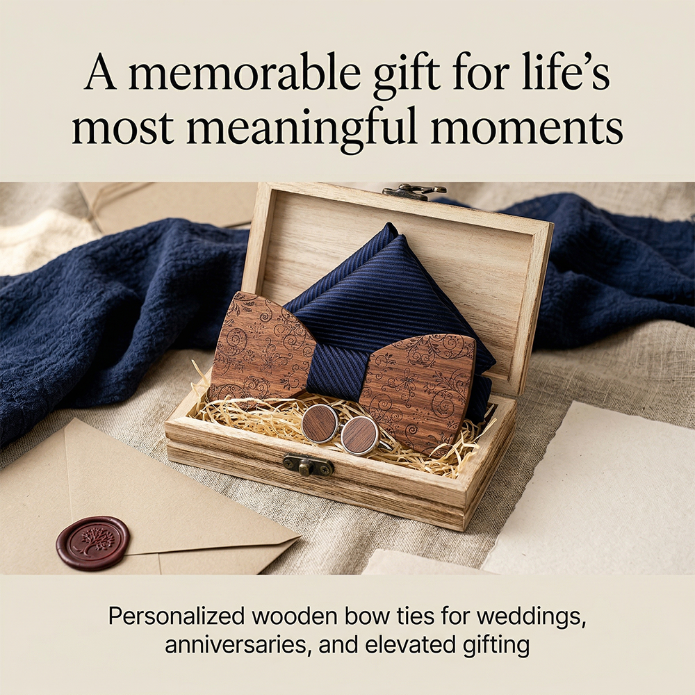 MAHOOSIVE T224 Laser-Cut Wooden Bow Tie - Handcrafted Wedding Gift