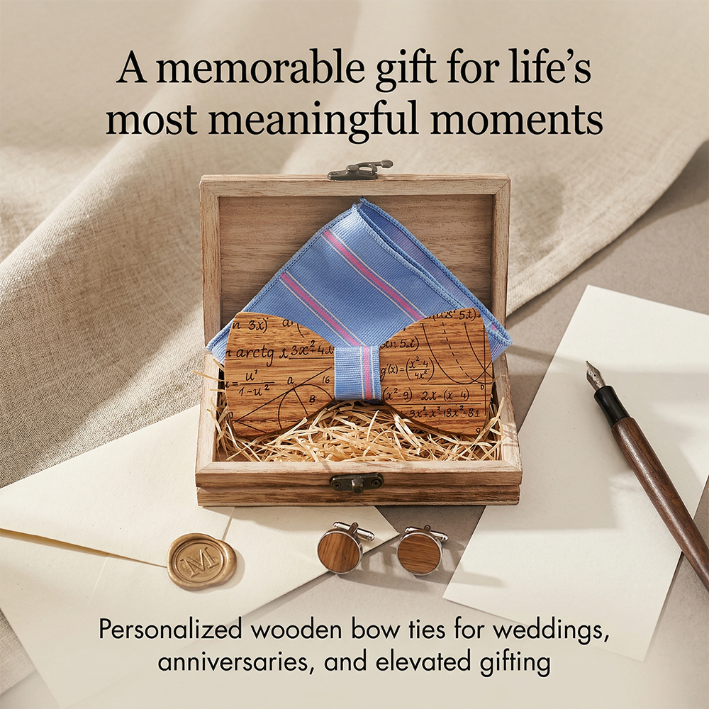 MAHOOSIVE T225 Laser-Cut Wooden Bow Tie - Handcrafted Wedding Gift