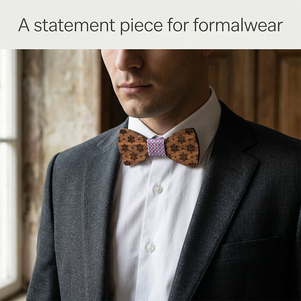 Walnut wooden bow tie - Frost: First Snow of Winter - MAHOOSIVE