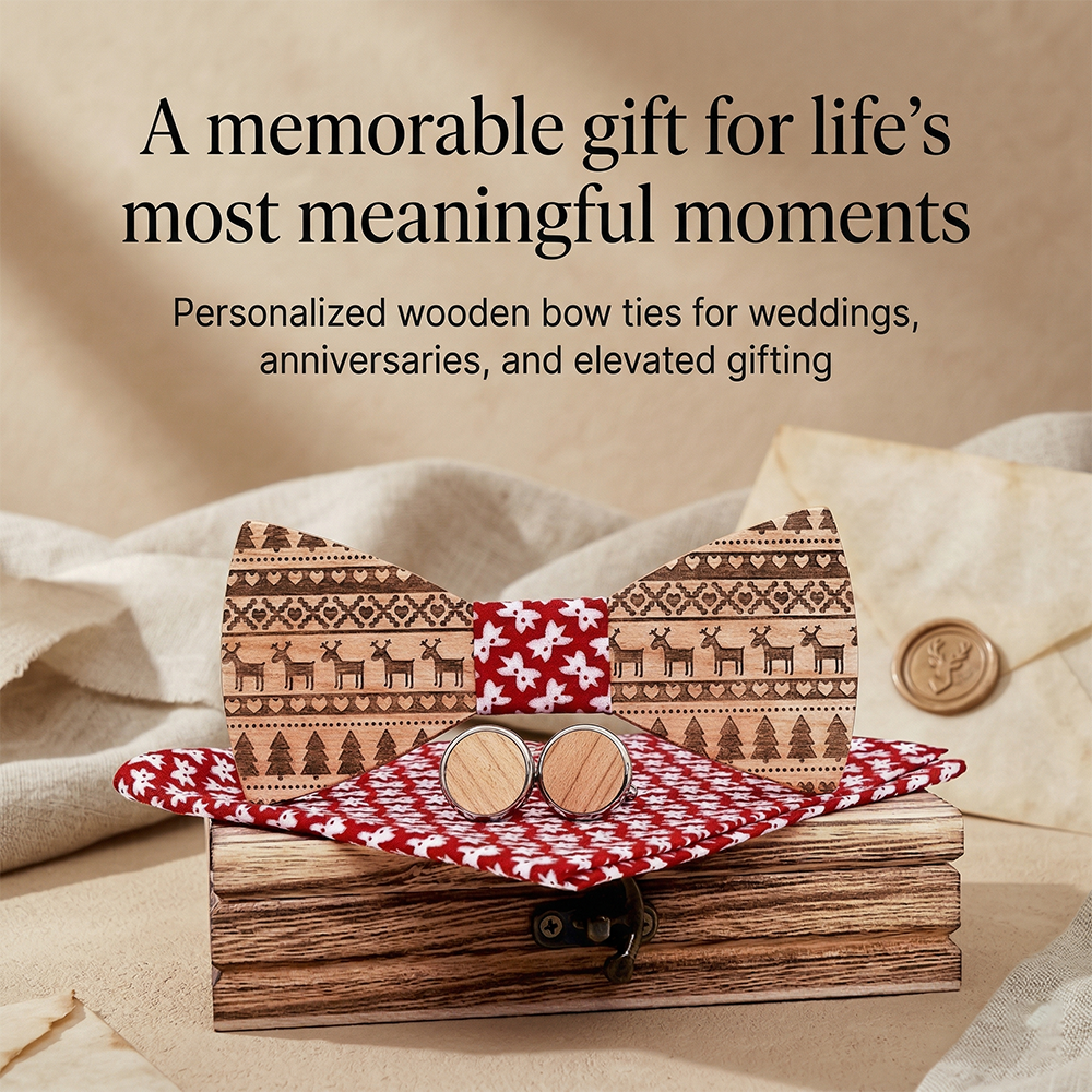 MAHOOSIVE T230 Laser-Cut Wooden Bow Tie - Handcrafted Wedding Gift