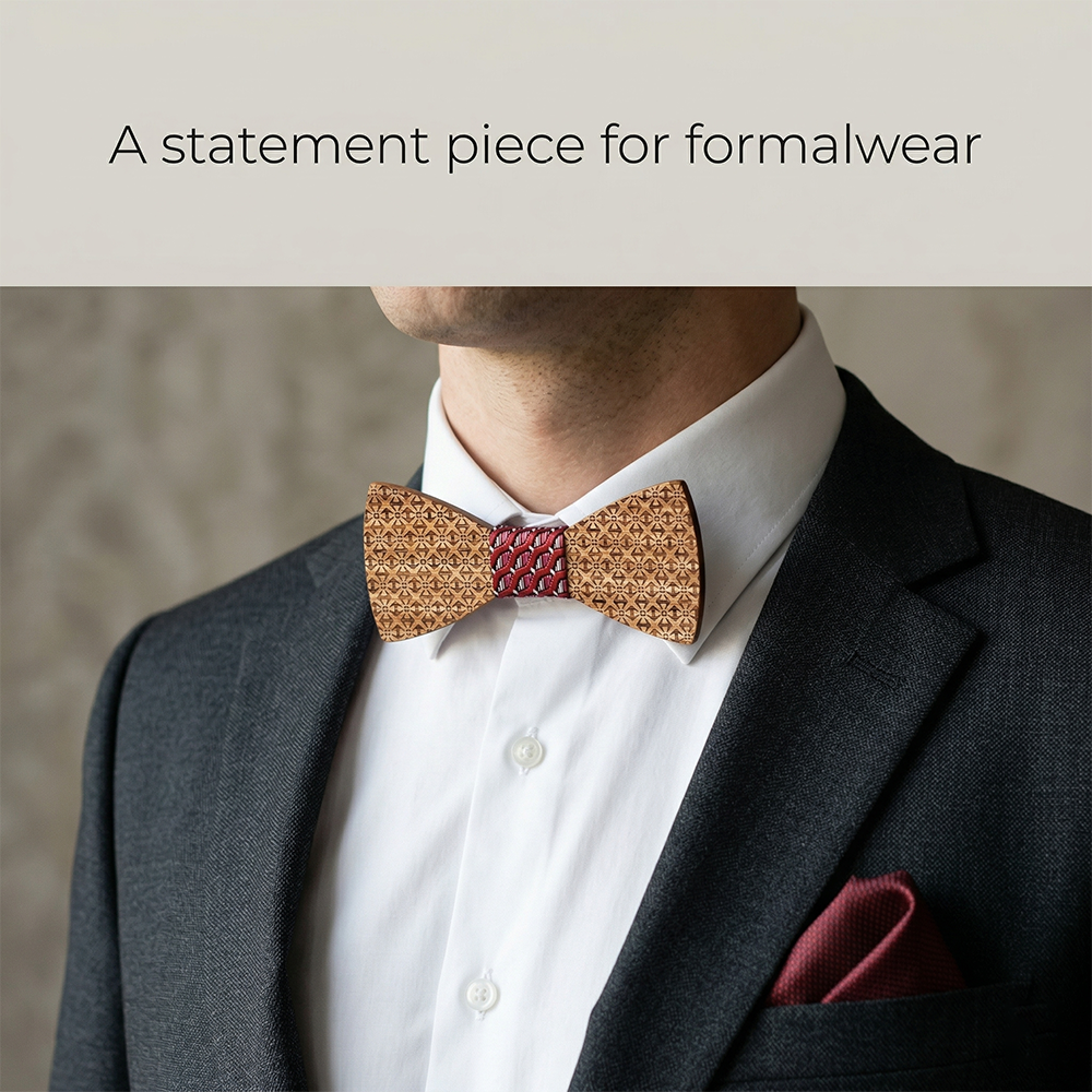 Walnut wooden bow tie - Wicker: Hand-Woven Warmth - MAHOOSIVE