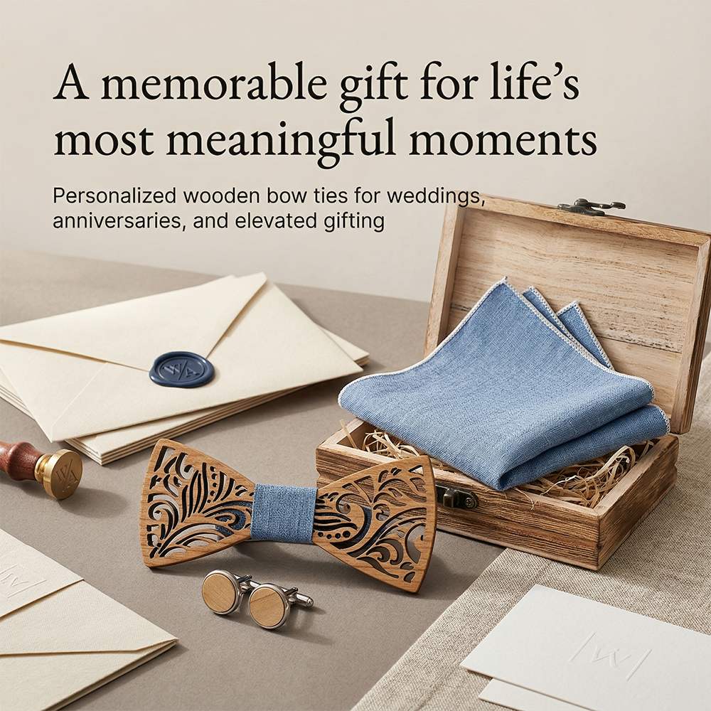 MAHOOSIVE T235 Engraved Wooden Bow Tie - Handcrafted Wedding Gift