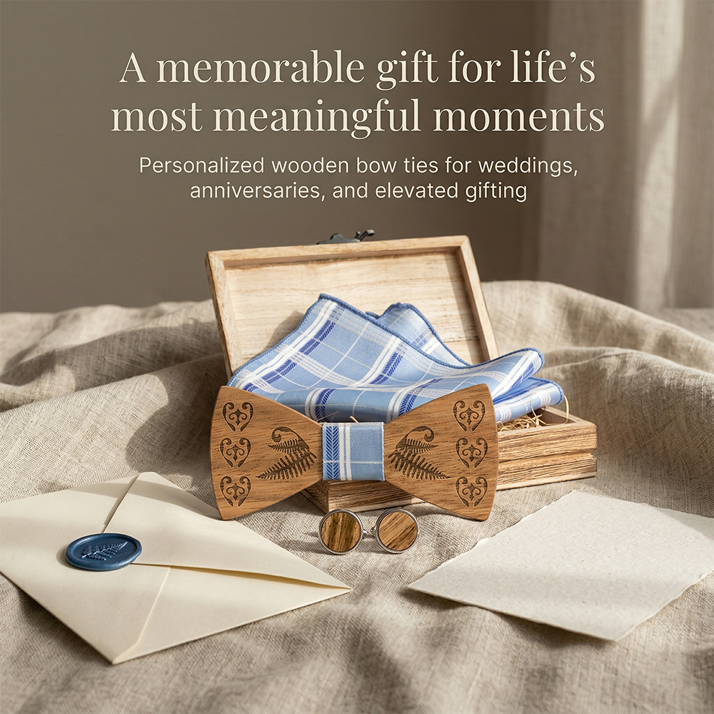 MAHOOSIVE T236 Engraved Wooden Bow Tie - Handcrafted Wedding Gift