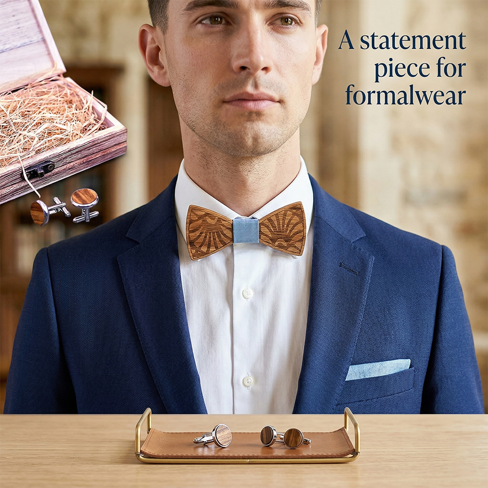 Walnut wooden bow tie - Plume: Light as a Feather - MAHOOSIVE