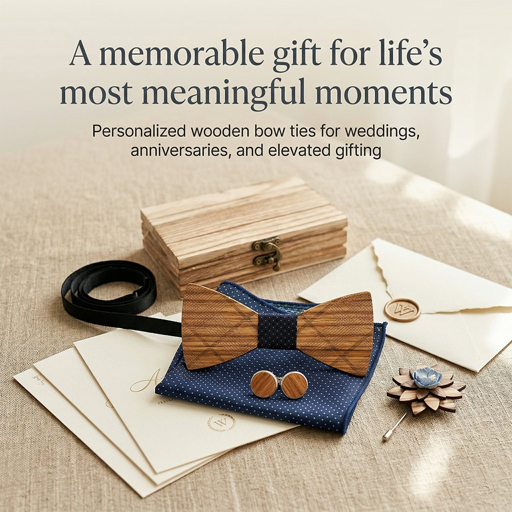 MAHOOSIVE T239 Laser-Cut Wooden Bow Tie - Handcrafted Wedding Gift
