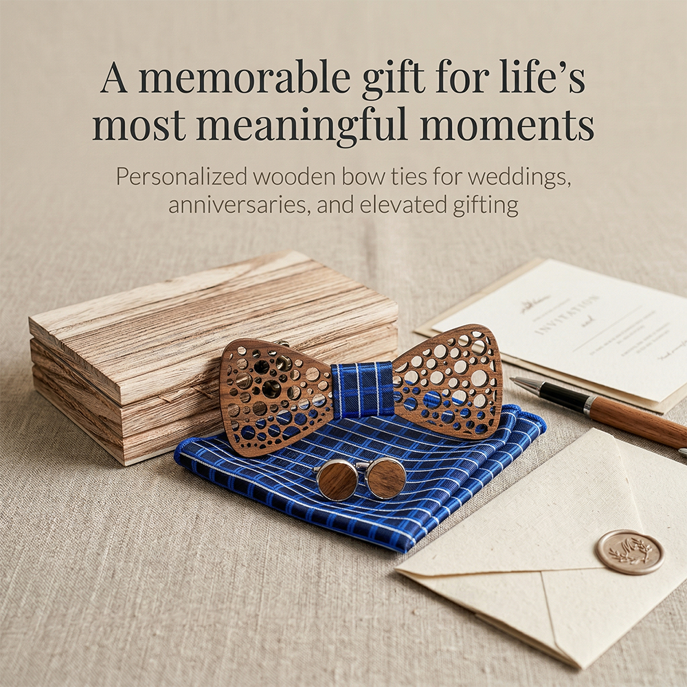 MAHOOSIVE T241 Laser-Cut Wooden Bow Tie - Handcrafted Wedding Gift
