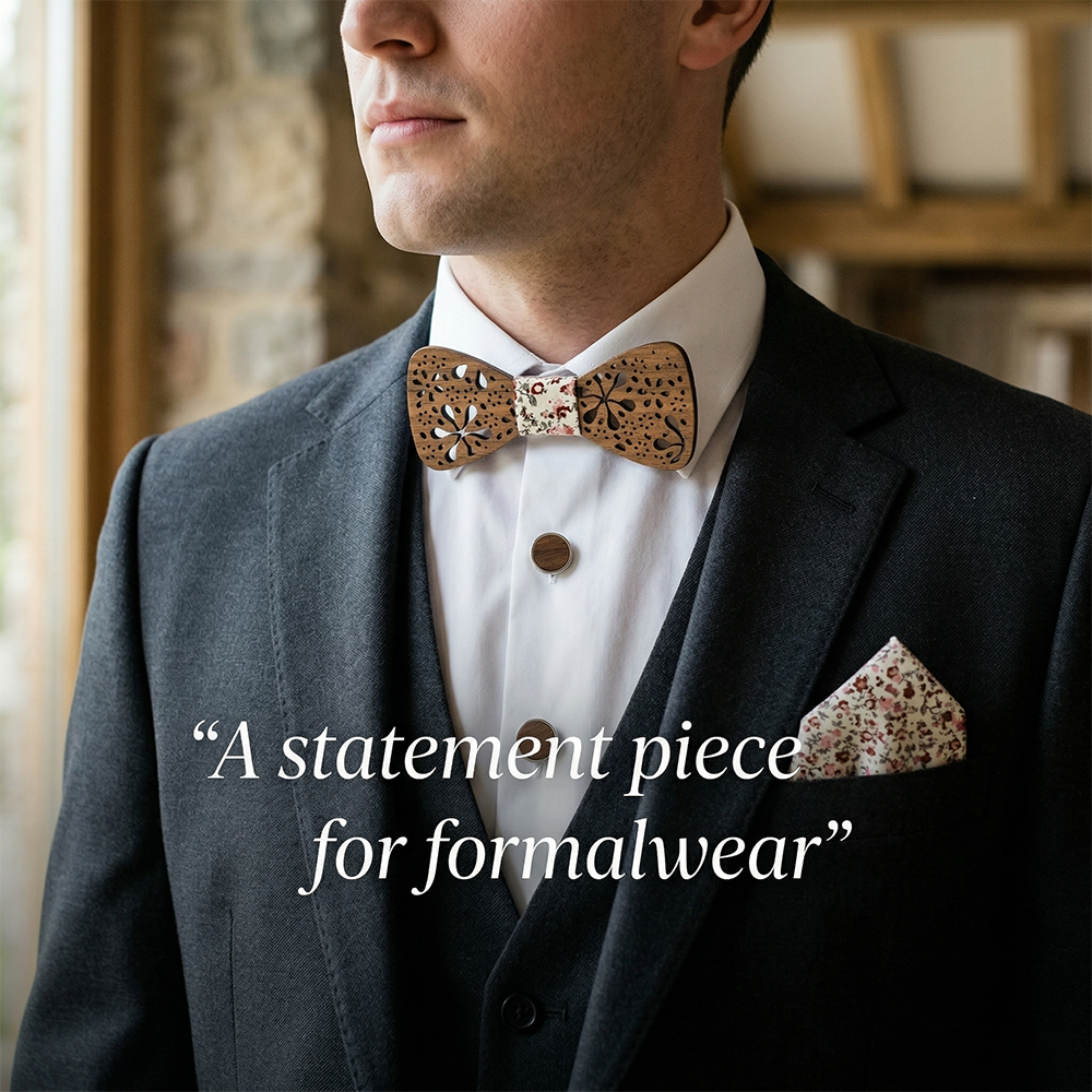 Maple wooden bow tie - Chantilly: Delicate as Lace - MAHOOSIVE