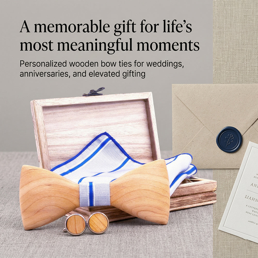 MAHOOSIVE T244 Laser-Cut Wooden Bow Tie - Handcrafted Wedding Gift