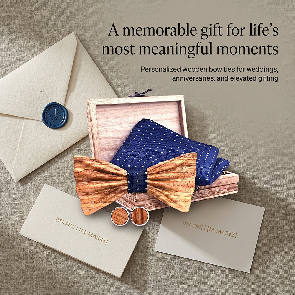MAHOOSIVE T248 Laser-Cut Wooden Bow Tie - Handcrafted Wedding Gift