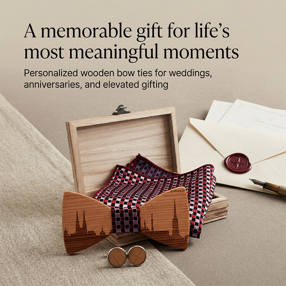 MAHOOSIVE T251 Laser-Cut Wooden Bow Tie - Handcrafted Wedding Gift