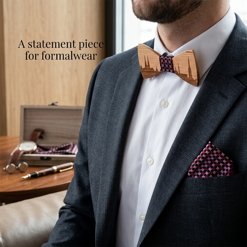 Walnut wooden bow tie - Metropolis: Your City, Your Story - MAHOOSIVE