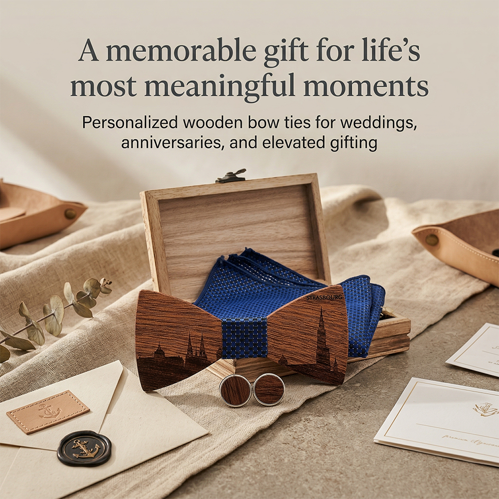 MAHOOSIVE T253 Laser-Cut Wooden Bow Tie - Handcrafted Wedding Gift