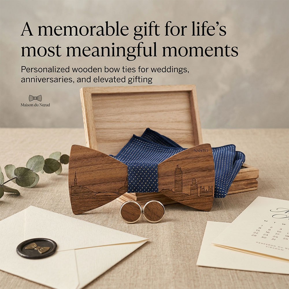 MAHOOSIVE T254 Engraved Wooden Bow Tie - Handcrafted Wedding Gift