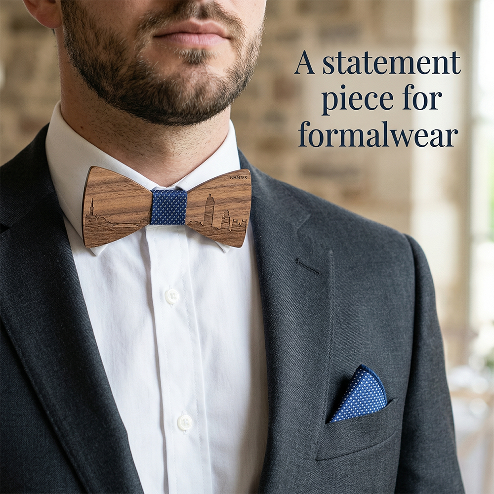 Walnut wooden bow tie - Skyline: Above the Lights - MAHOOSIVE