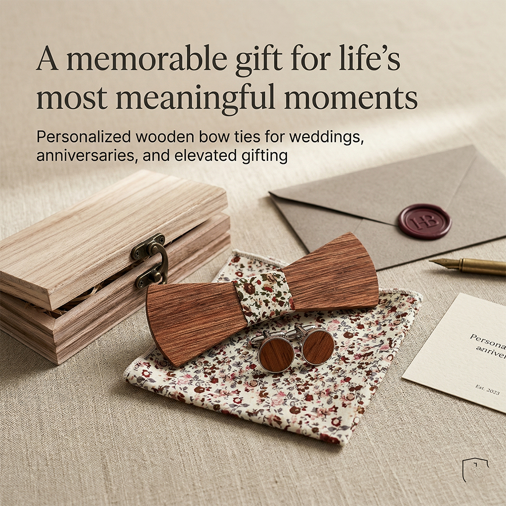 MAHOOSIVE T260 Laser-Cut Wooden Bow Tie - Handcrafted Wedding Gift