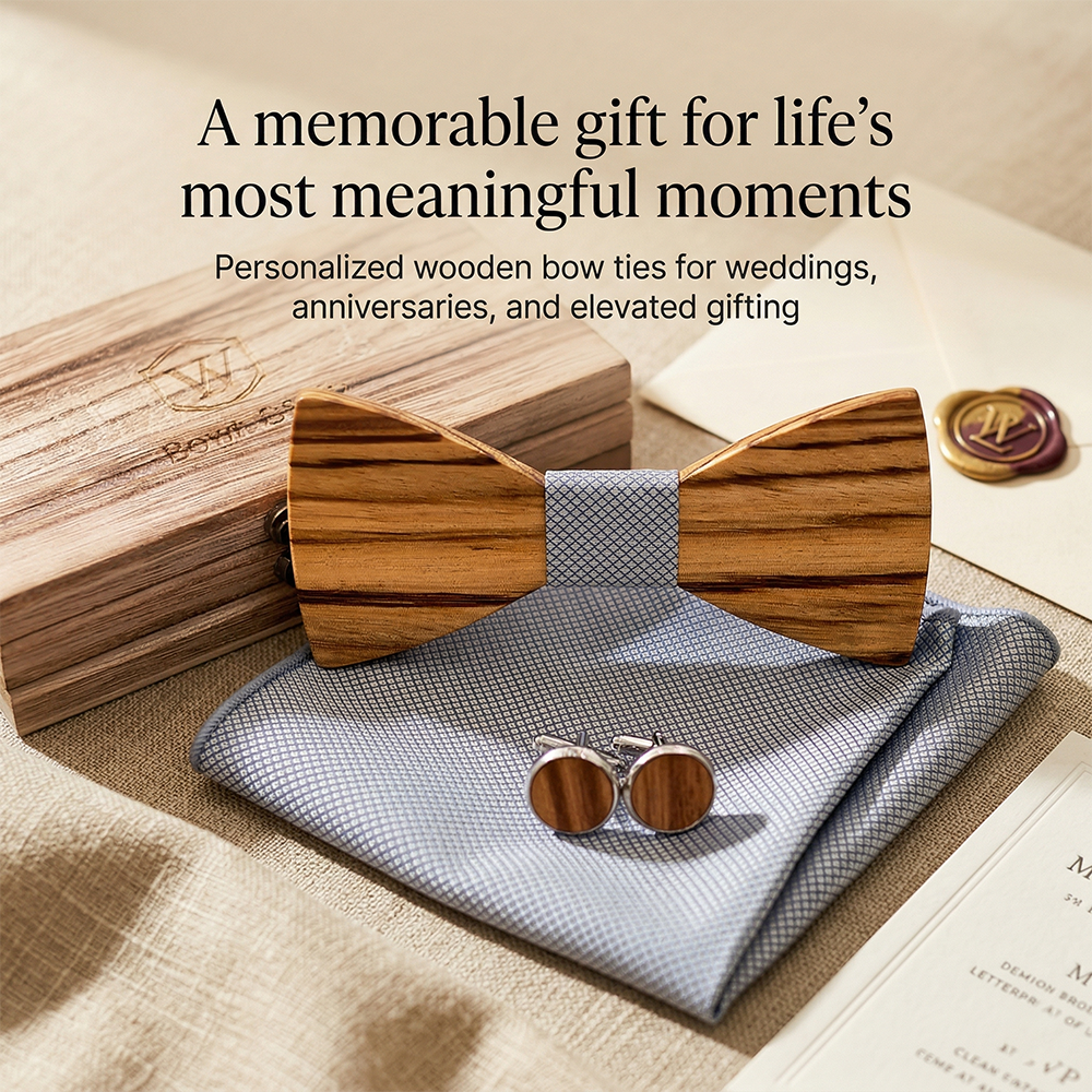 MAHOOSIVE T261 Laser-Cut Wooden Bow Tie - Handcrafted Wedding Gift